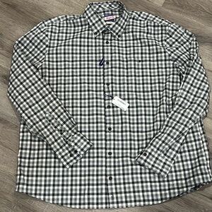 NWT 2XL Johnnie-O Hangin’ Out Gray Plaid Flannel Oxford Button Front Lux Shirt
